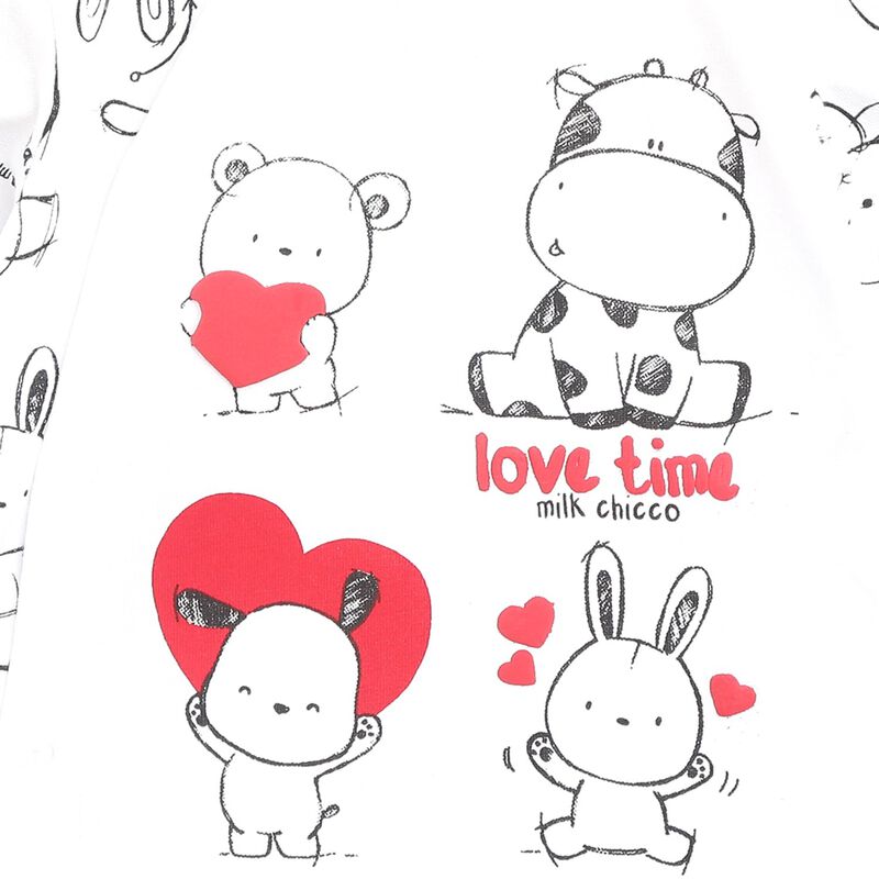 Infant White Printed Front Opening Babysuit image number 2